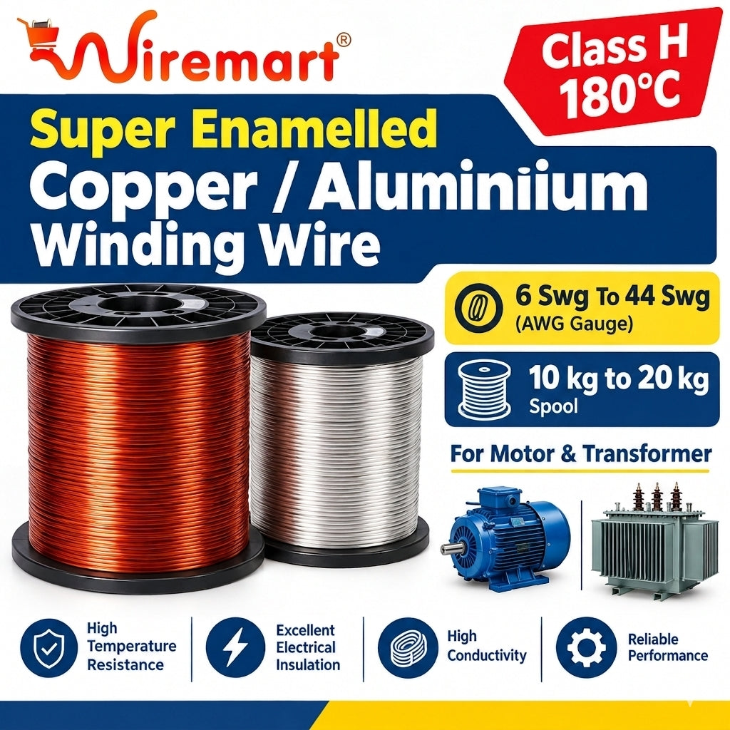 H class 180°C To 220°C  | Hermetic Dual Coat Magnet Wire Super Enamelled Copper & Aluminium Winding Wire | 6 SWG to 45 SWG | 1kg - 20kg Spool Packing for Motors & Transformers