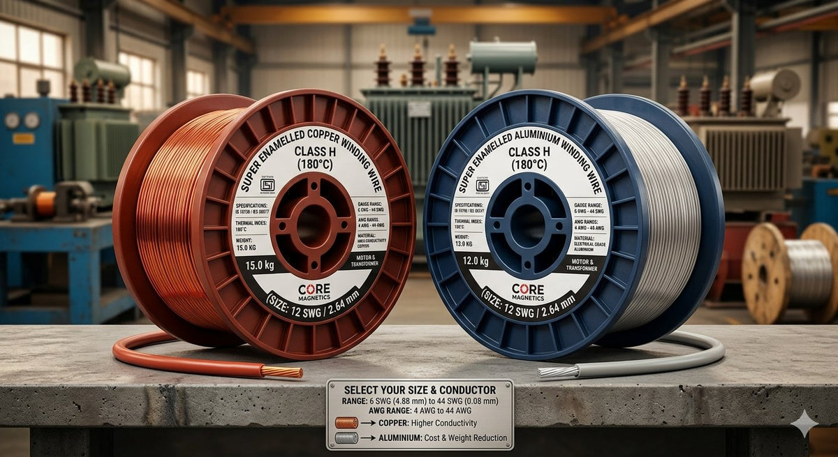 H class 180°C To 220°C  | Hermetic Dual Coat Magnet Wire Super Enamelled Copper & Aluminium Winding Wire | 6 SWG to 45 SWG | 1kg - 20kg Spool Packing for Motors & Transformers